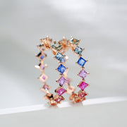Natural Multi-colored Sapphire Princess Cut Hoop Earrings D2.01ct. 18K